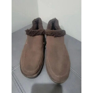 Lands End Slipper Loafer With Non Slip Bottom Womens 7.5B Faux Fur Brown